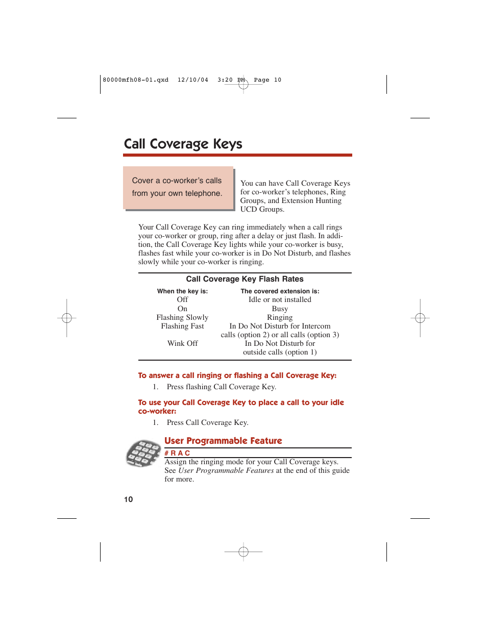 Call coverage keys | NEC DS1000 User Manual | Page 18 / 216