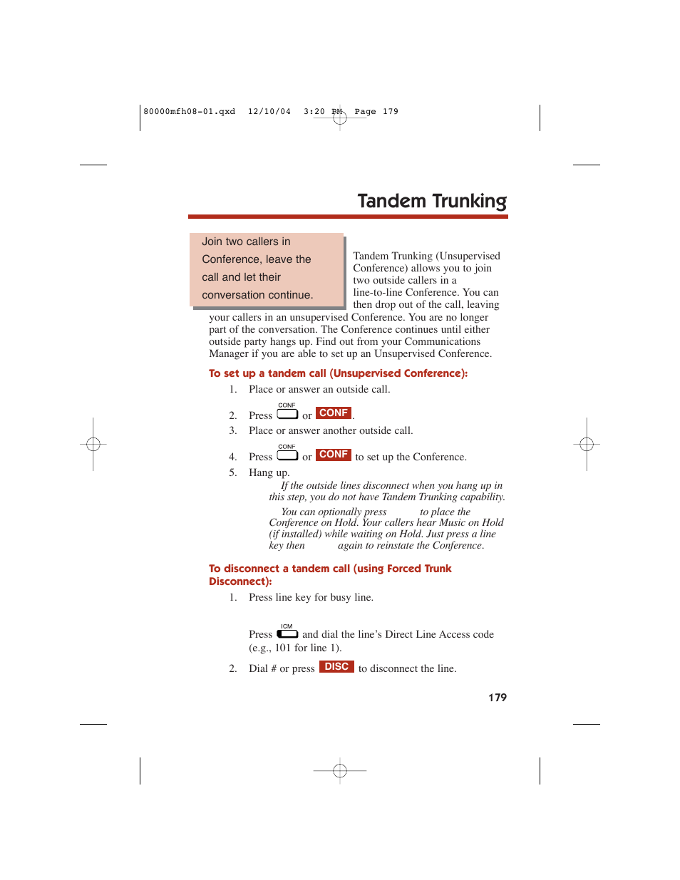 Tandem trunking | NEC DS1000 User Manual | Page 187 / 216