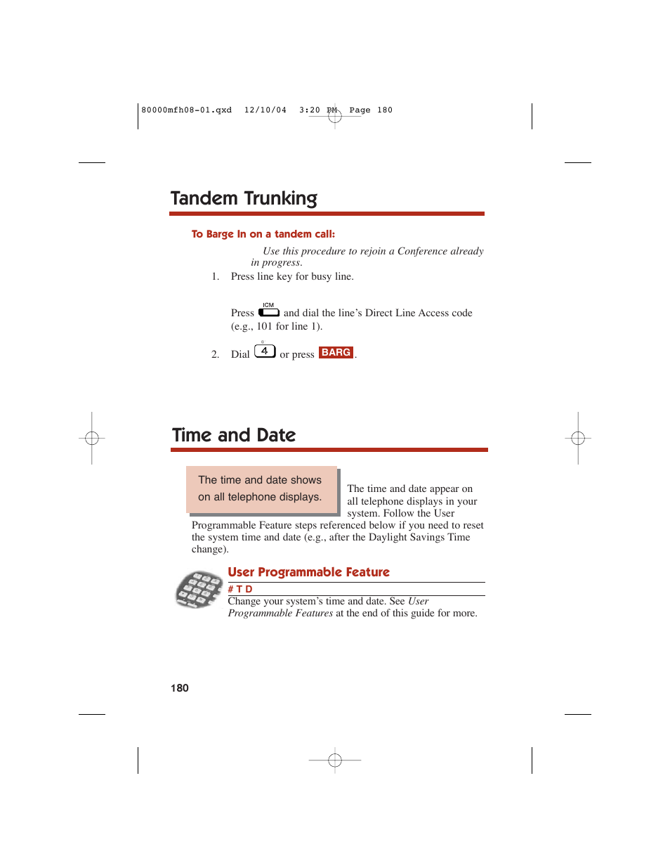 Tandem trunking, Time and date | NEC DS1000 User Manual | Page 188 / 216