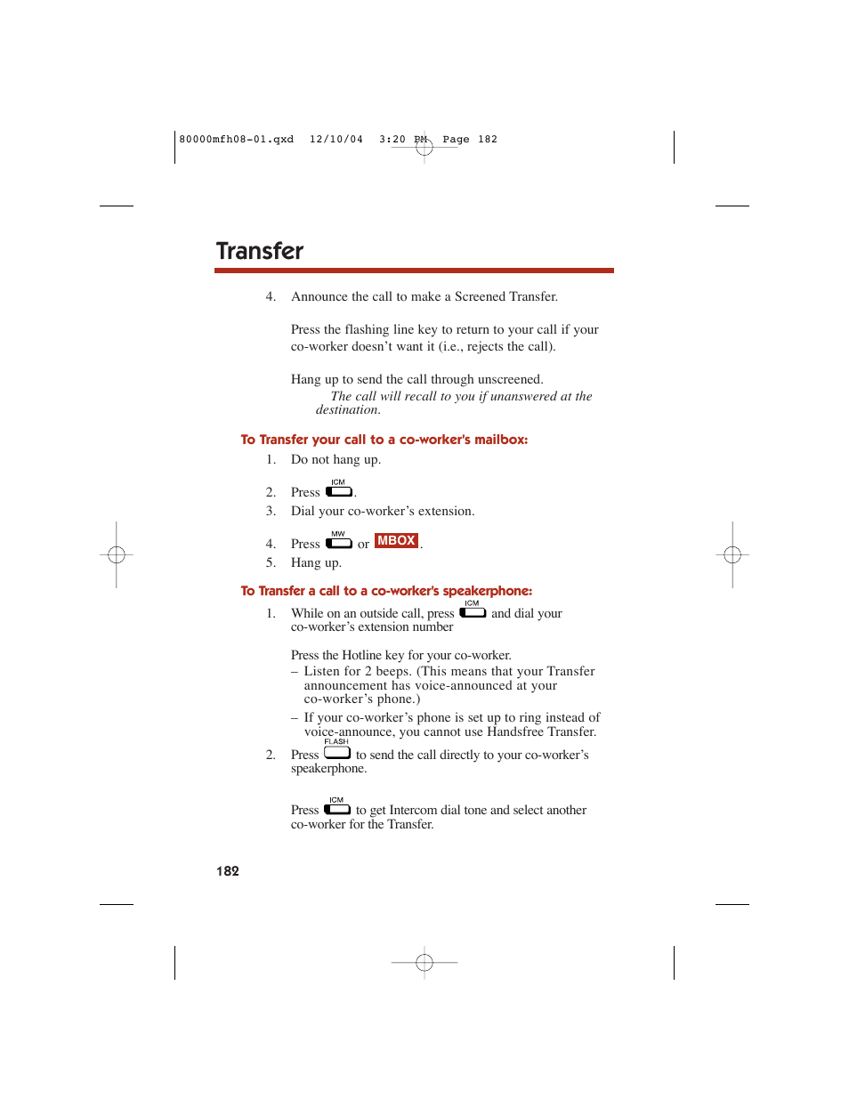 Transfer | NEC DS1000 User Manual | Page 190 / 216