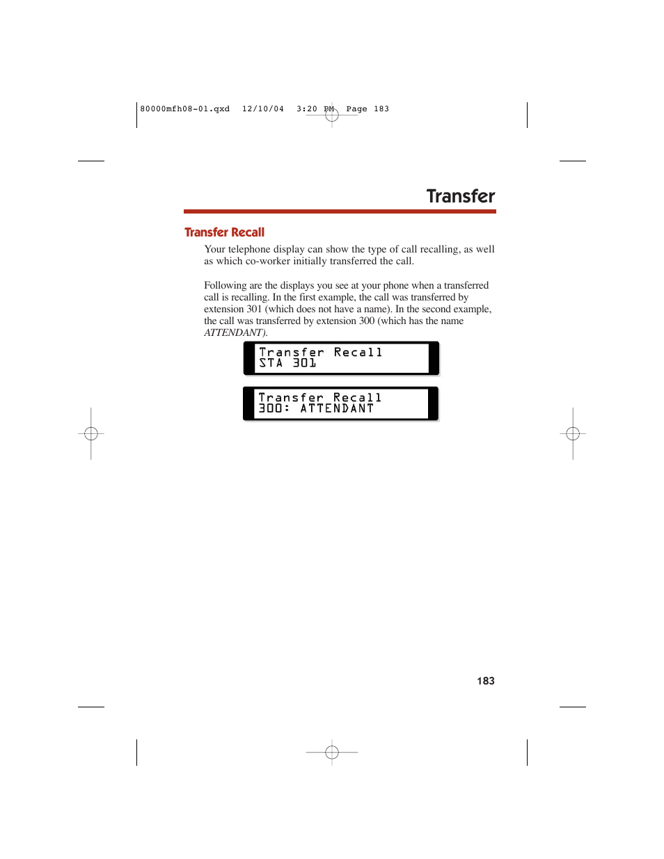 Transfer | NEC DS1000 User Manual | Page 191 / 216