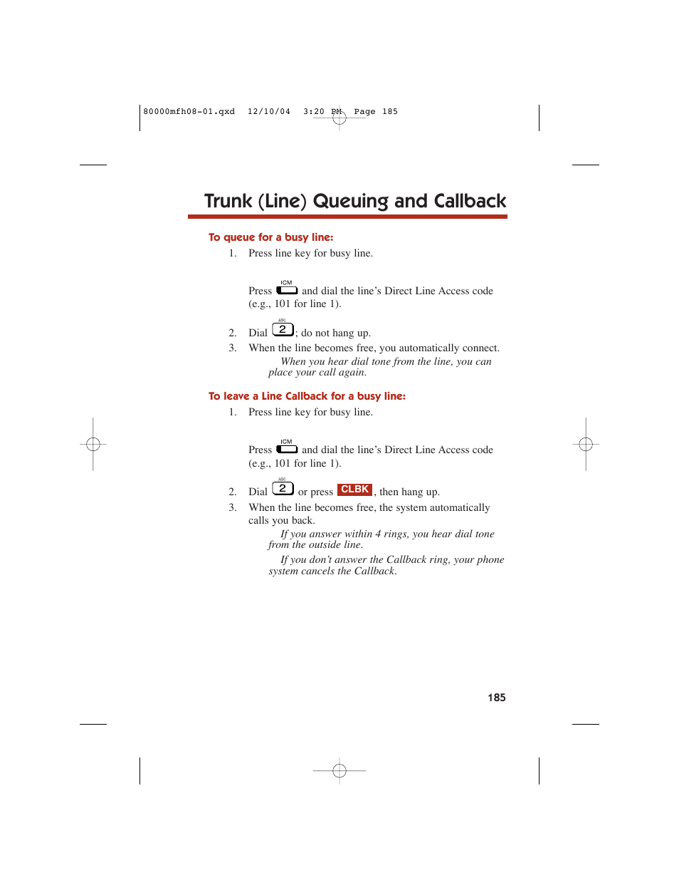Trunk (line) queuing and callback | NEC DS1000 User Manual | Page 193 / 216