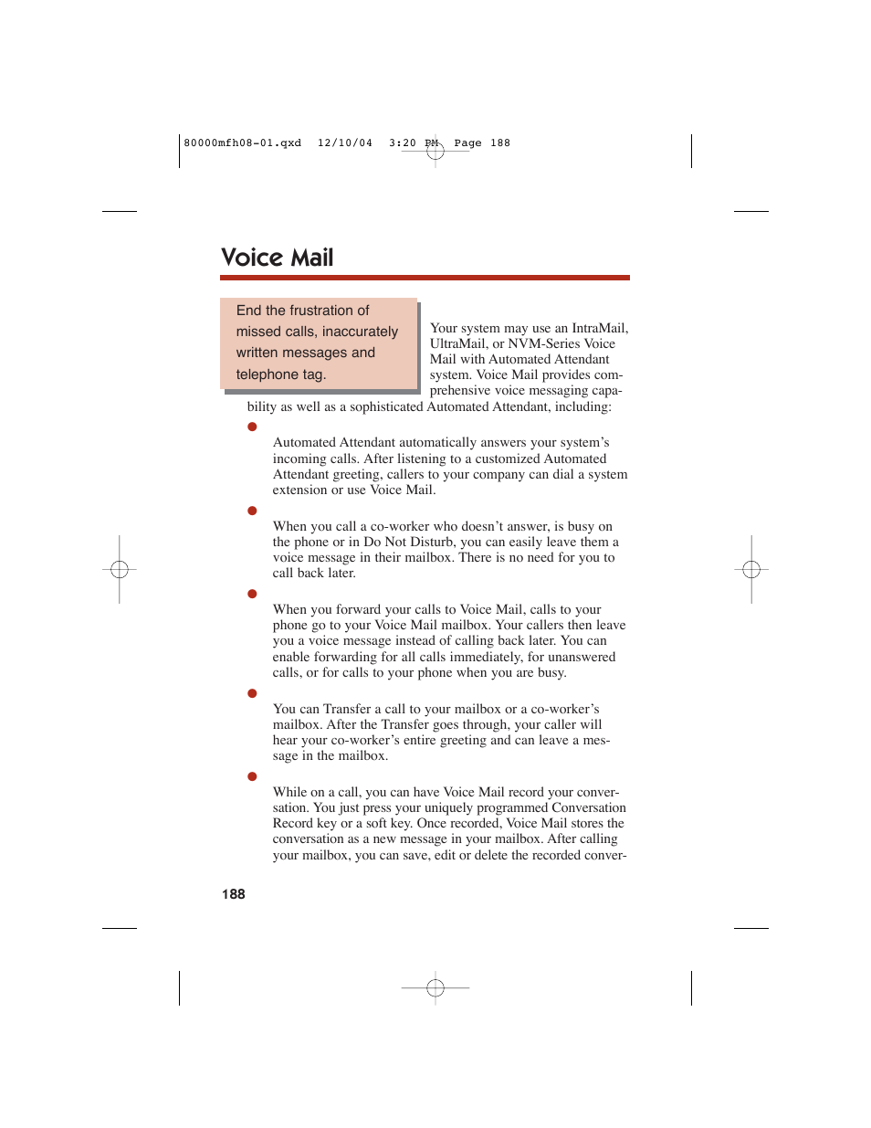 Voice mail | NEC DS1000 User Manual | Page 196 / 216