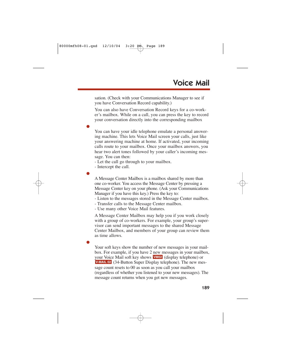 Voice mail | NEC DS1000 User Manual | Page 197 / 216