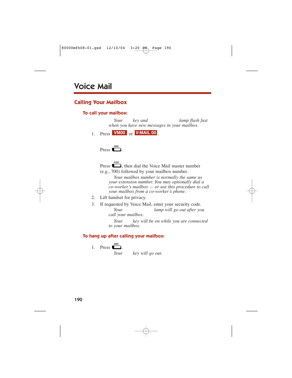 Voice mail | NEC DS1000 User Manual | Page 198 / 216