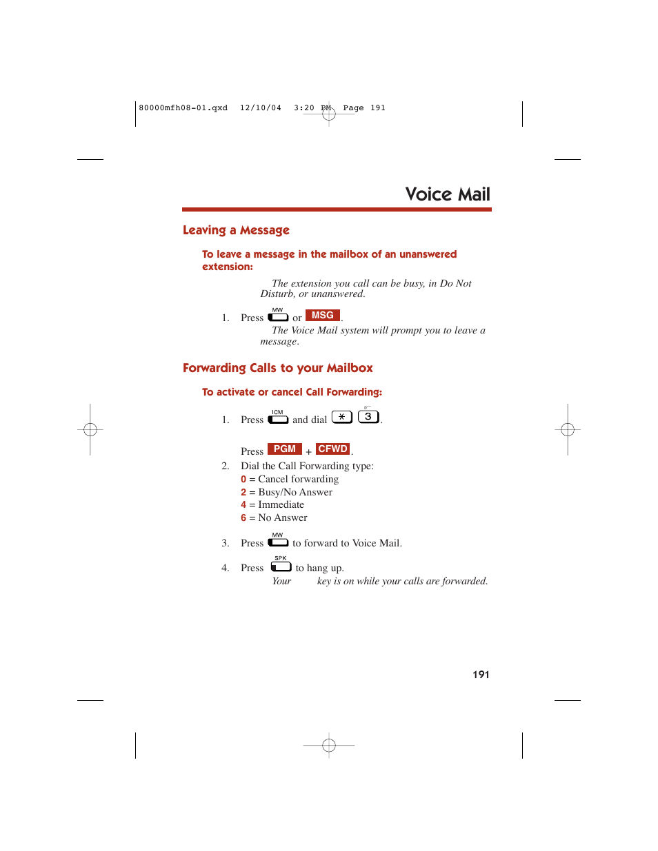 Voice mail | NEC DS1000 User Manual | Page 199 / 216