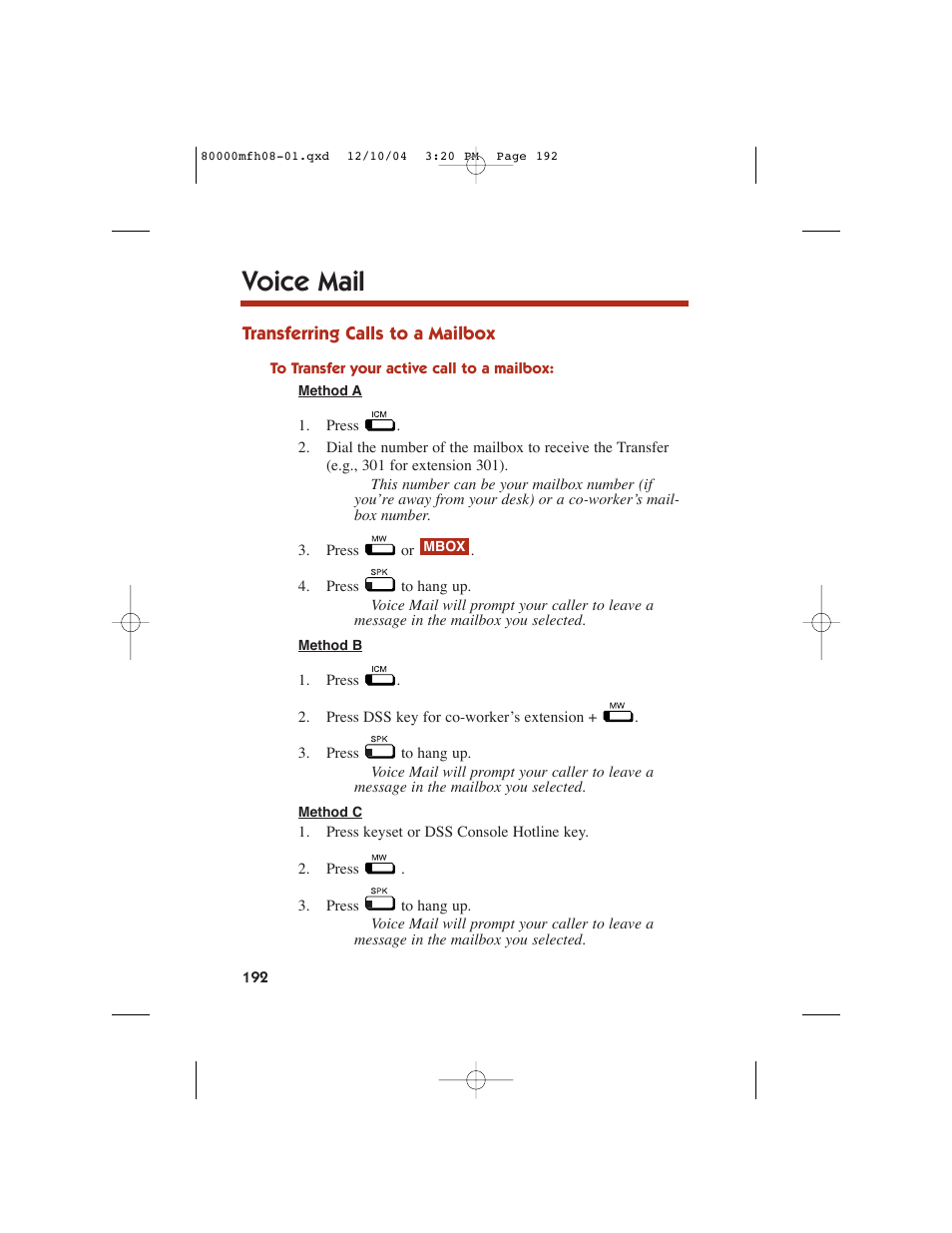Voice mail | NEC DS1000 User Manual | Page 200 / 216