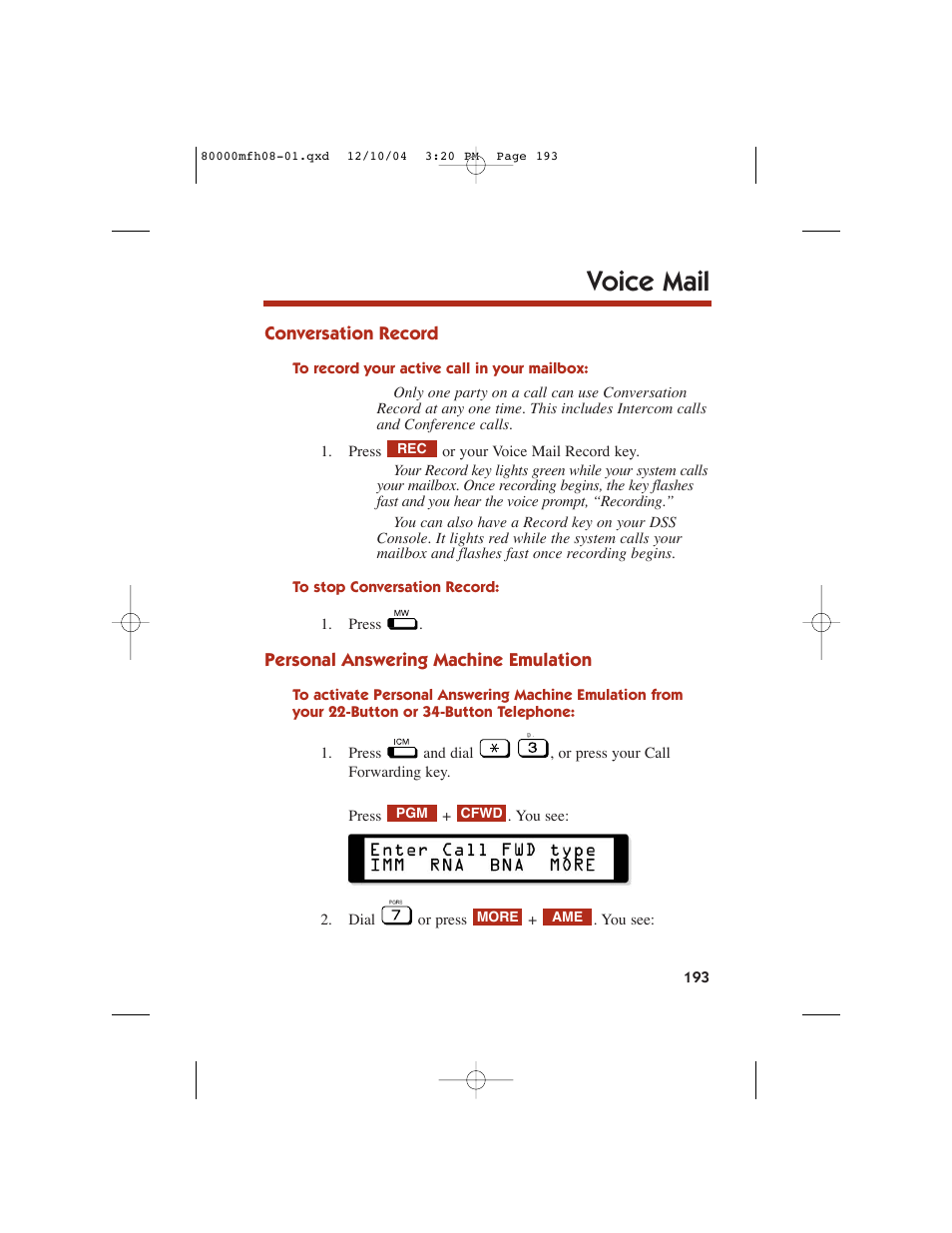 Voice mail | NEC DS1000 User Manual | Page 201 / 216