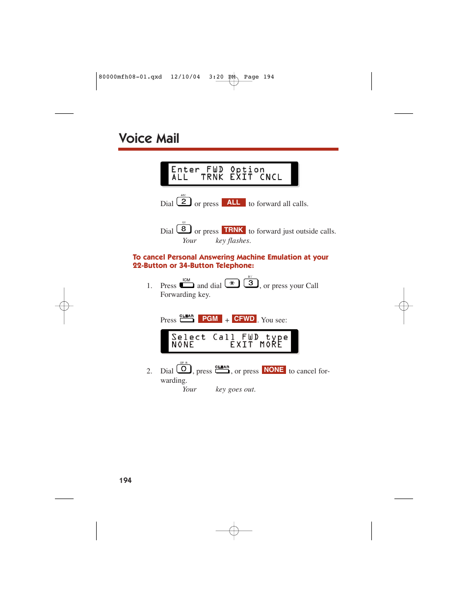 Voice mail | NEC DS1000 User Manual | Page 202 / 216