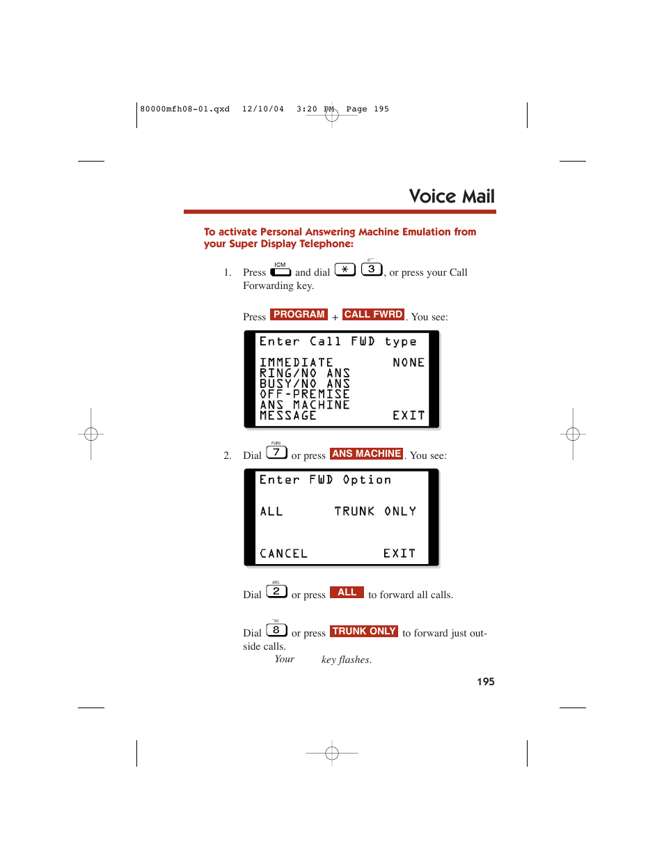 Voice mail | NEC DS1000 User Manual | Page 203 / 216