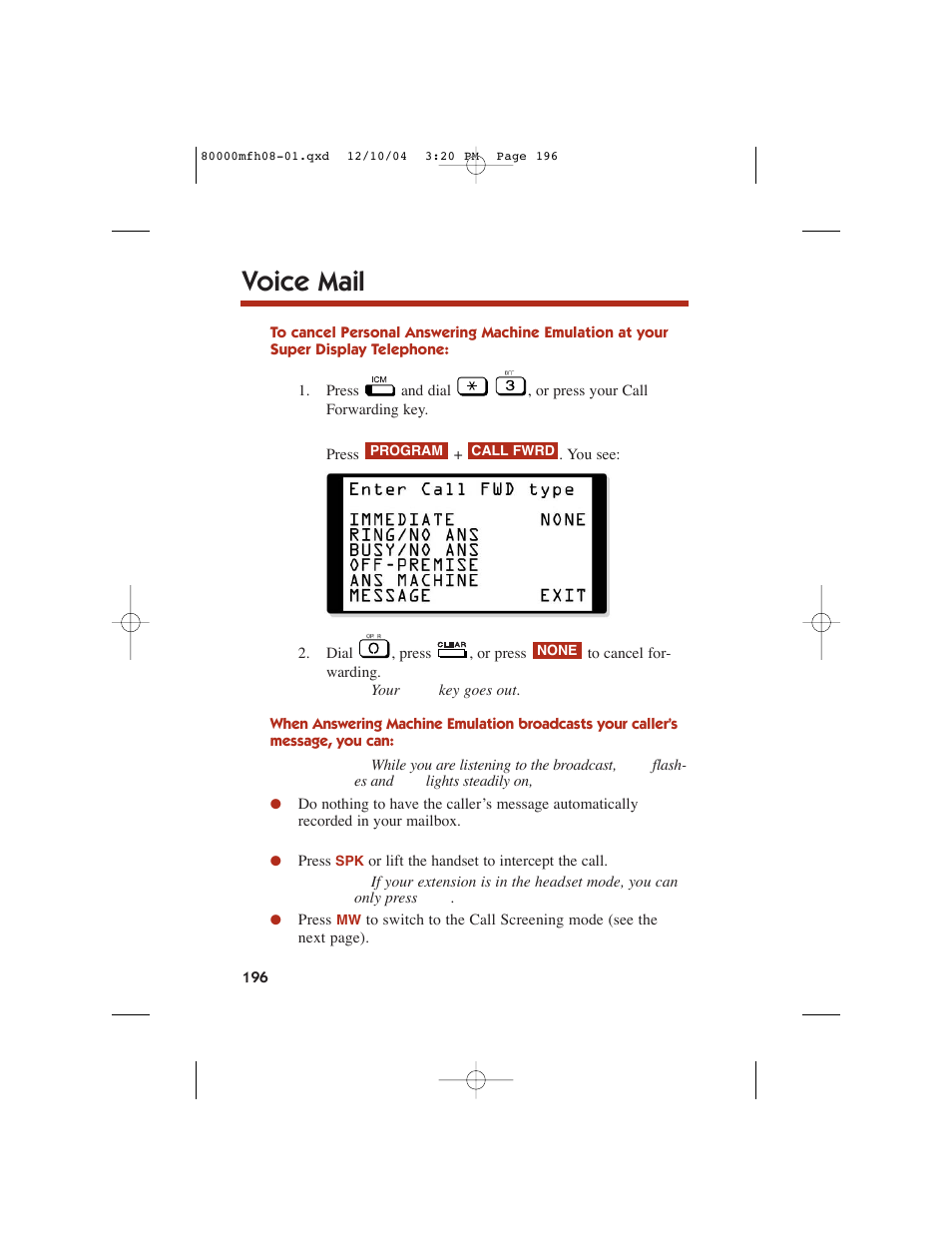 Voice mail | NEC DS1000 User Manual | Page 204 / 216