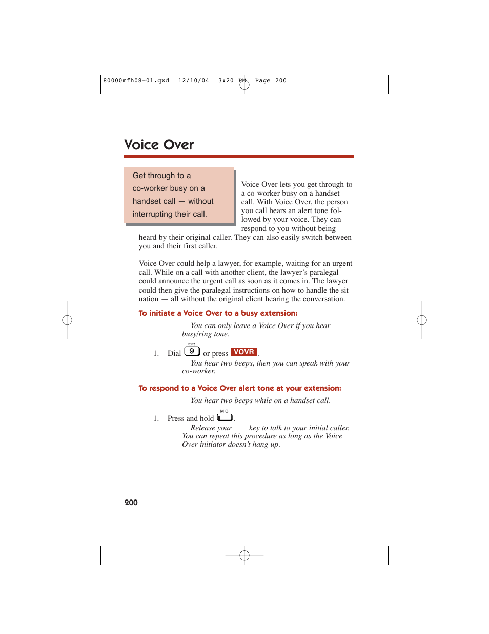 Voice over | NEC DS1000 User Manual | Page 208 / 216