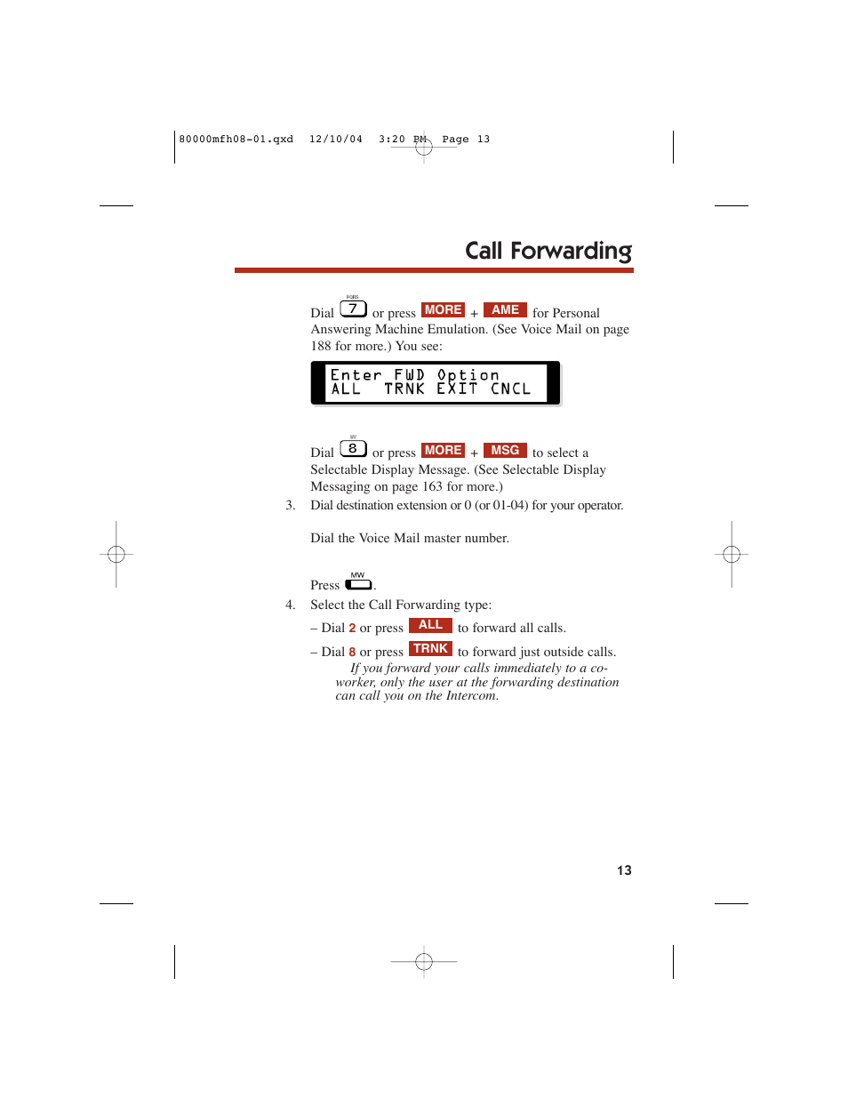 Call forwarding | NEC DS1000 User Manual | Page 21 / 216
