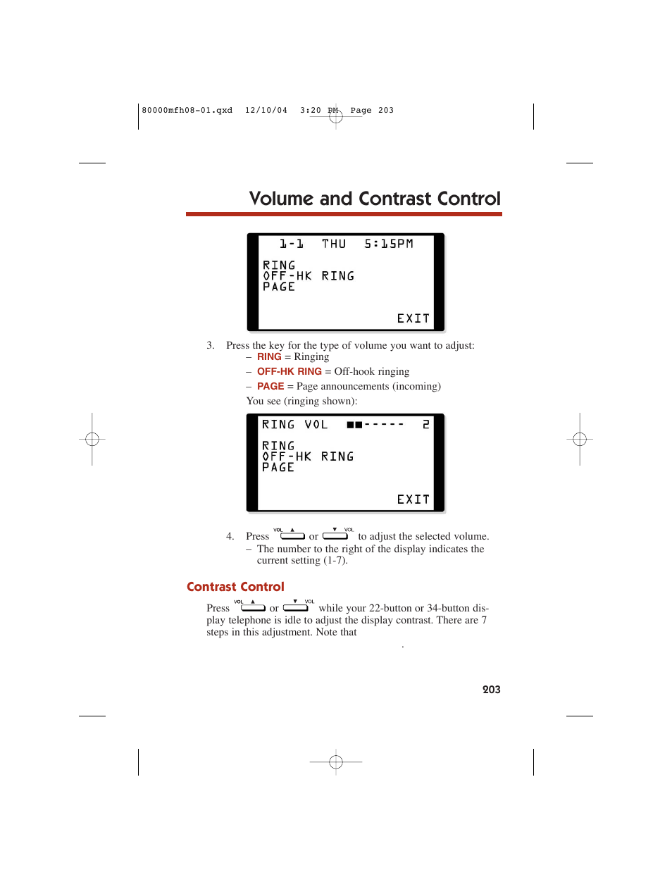 Volume and contrast control | NEC DS1000 User Manual | Page 211 / 216