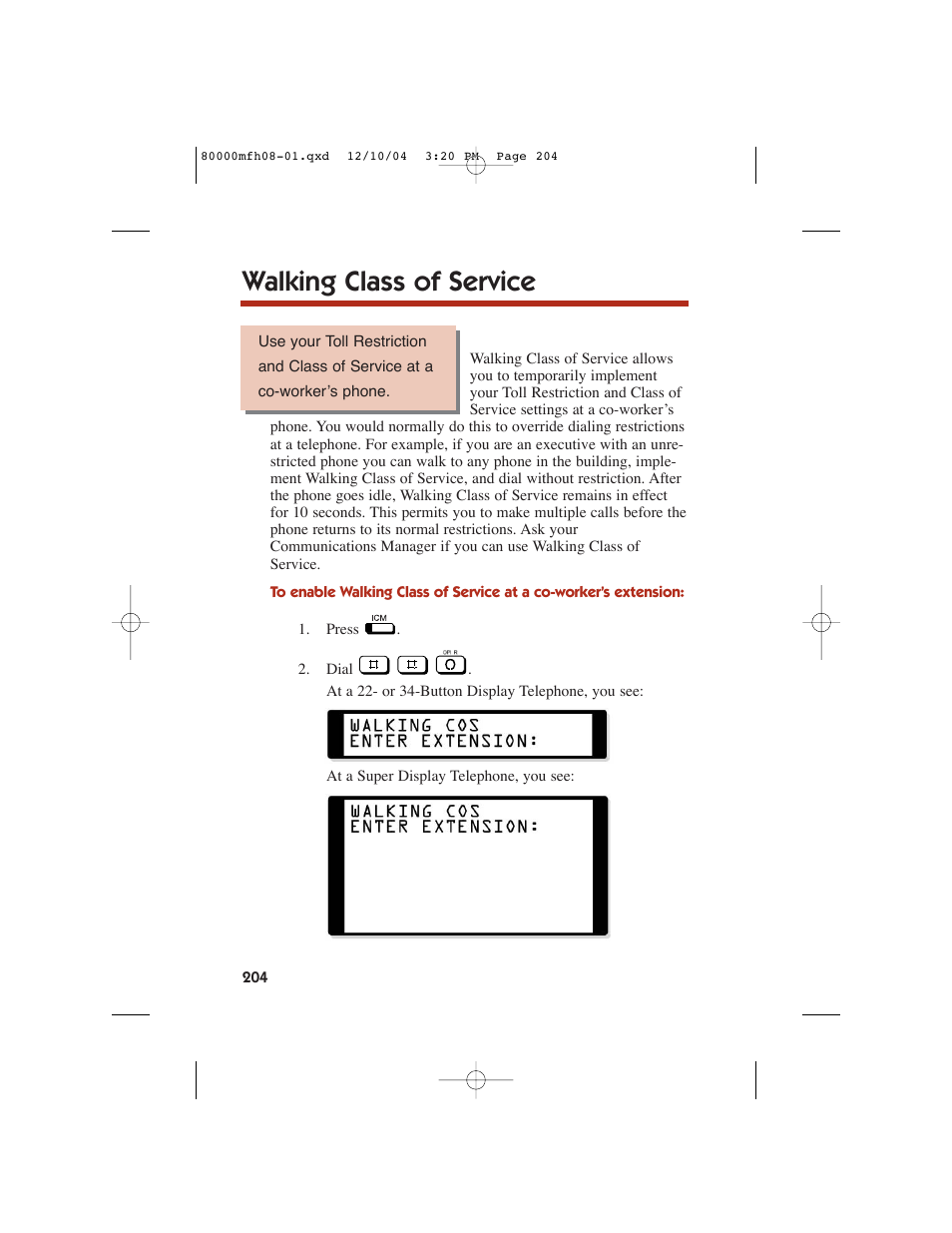 Walking class of service | NEC DS1000 User Manual | Page 212 / 216