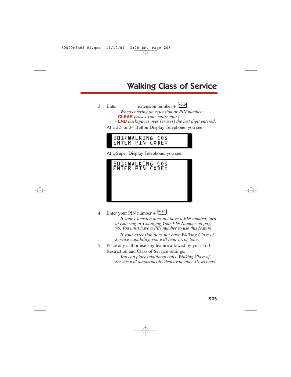 Walking class of service | NEC DS1000 User Manual | Page 213 / 216