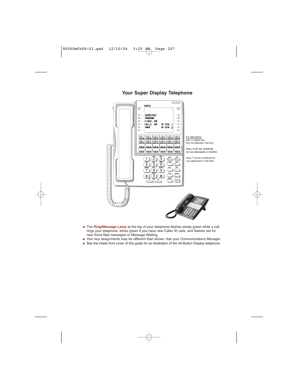 Your super display telephone | NEC DS1000 User Manual | Page 215 / 216