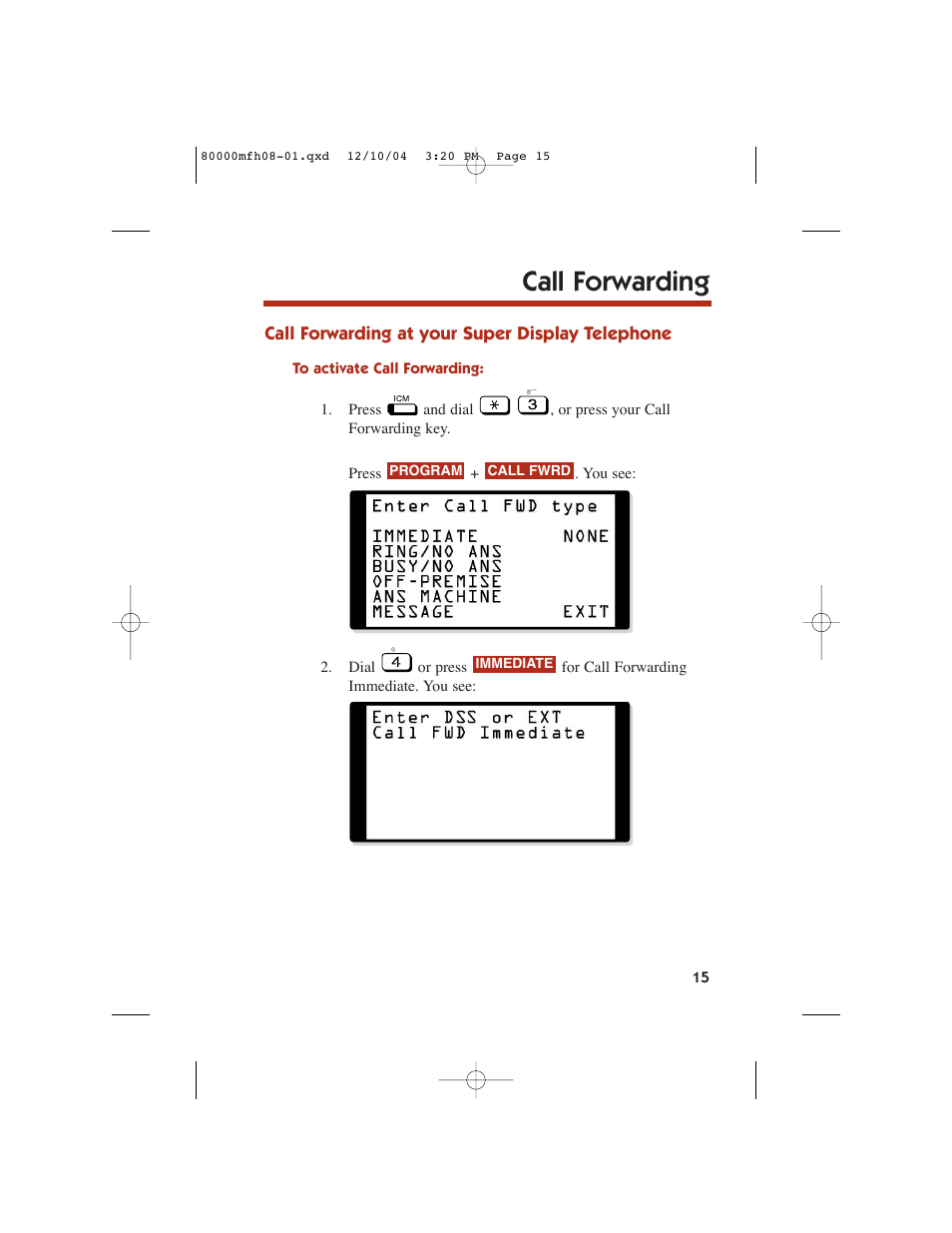 Call forwarding | NEC DS1000 User Manual | Page 23 / 216