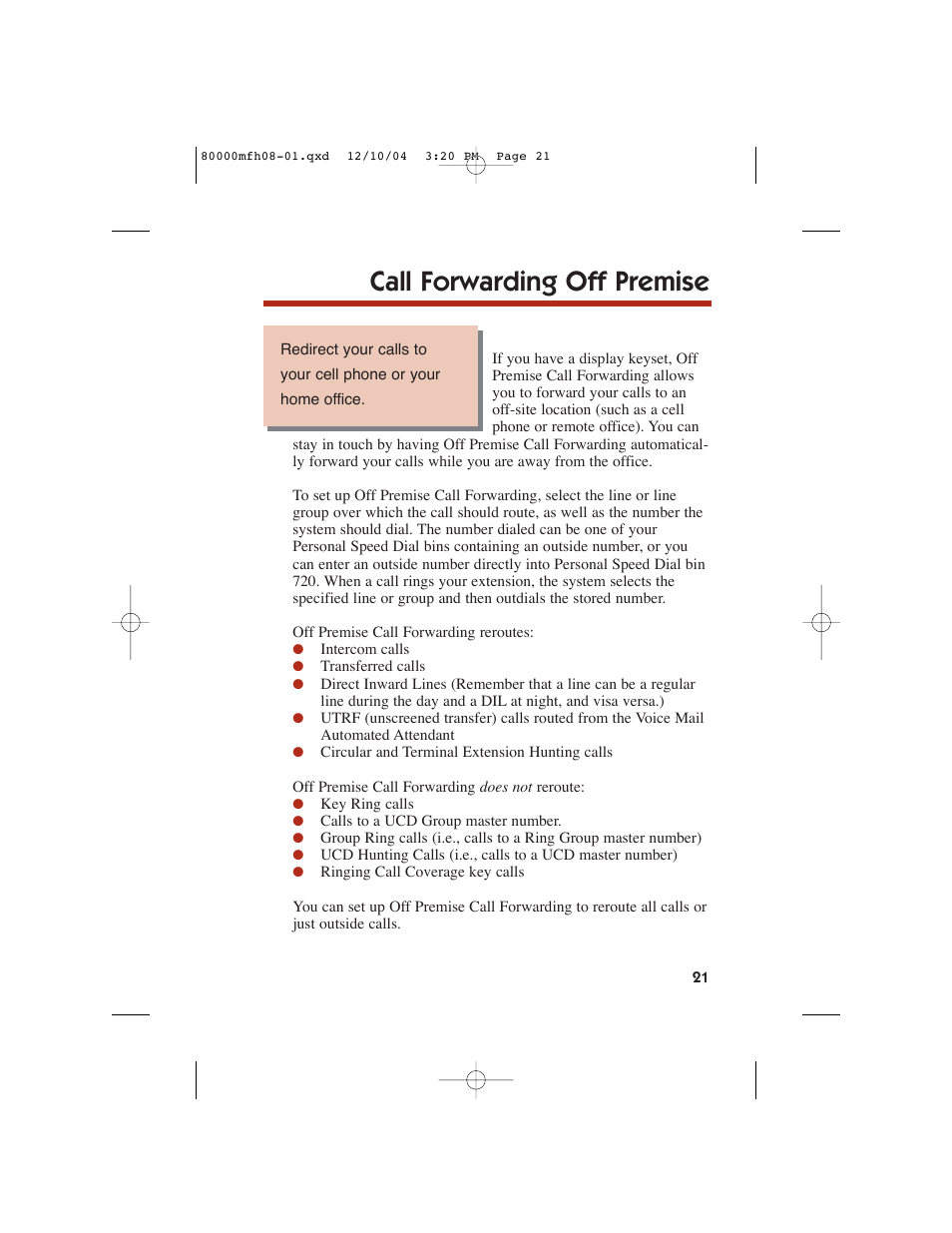Call forwarding off premise | NEC DS1000 User Manual | Page 29 / 216