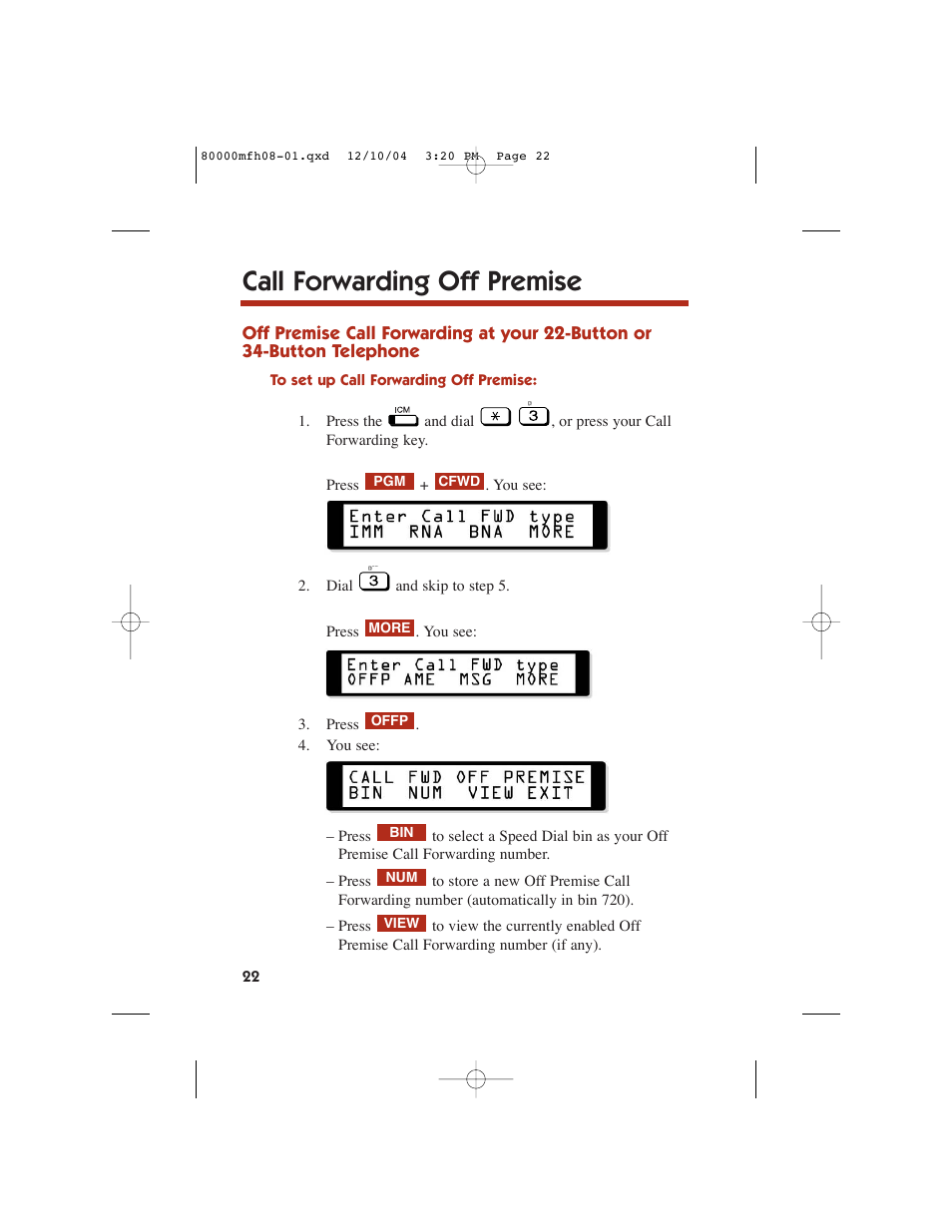 Call forwarding off premise | NEC DS1000 User Manual | Page 30 / 216
