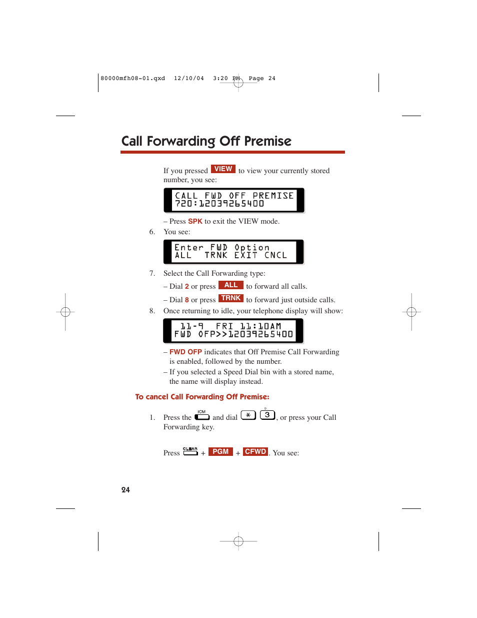 Call forwarding off premise | NEC DS1000 User Manual | Page 32 / 216