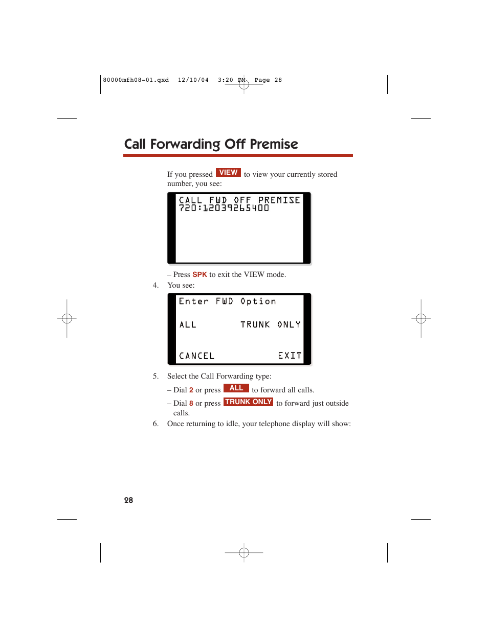 Call forwarding off premise | NEC DS1000 User Manual | Page 36 / 216