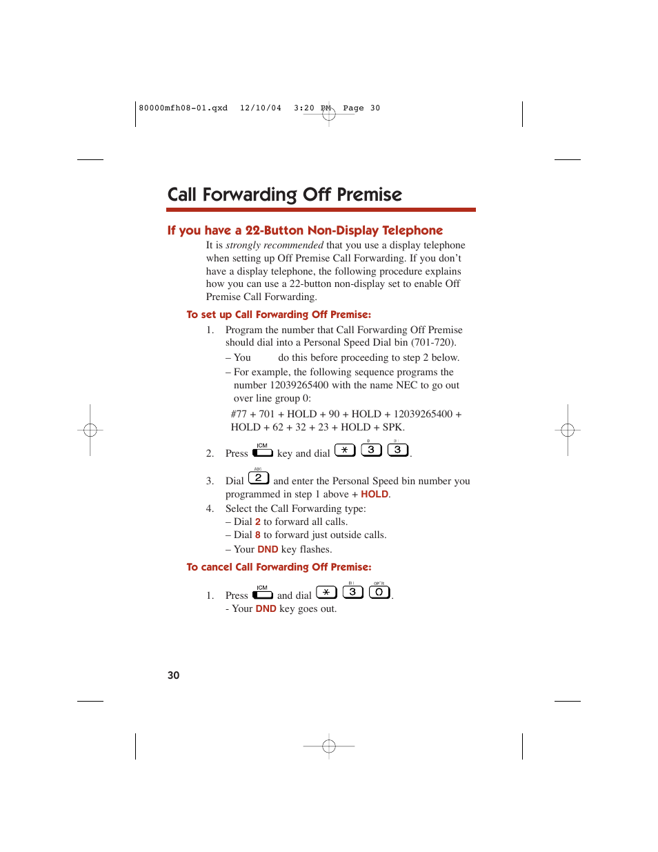 Call forwarding off premise | NEC DS1000 User Manual | Page 38 / 216