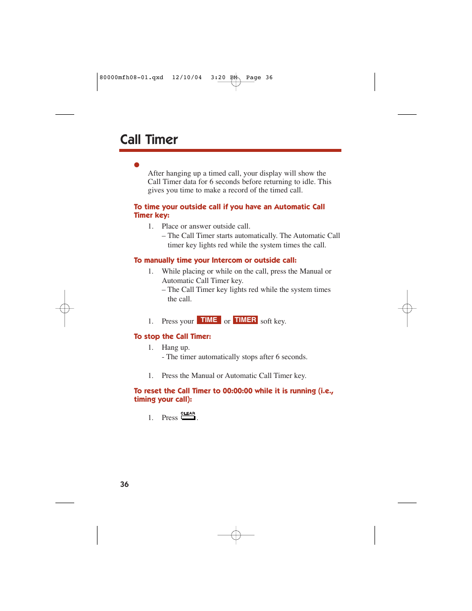 Call timer | NEC DS1000 User Manual | Page 44 / 216