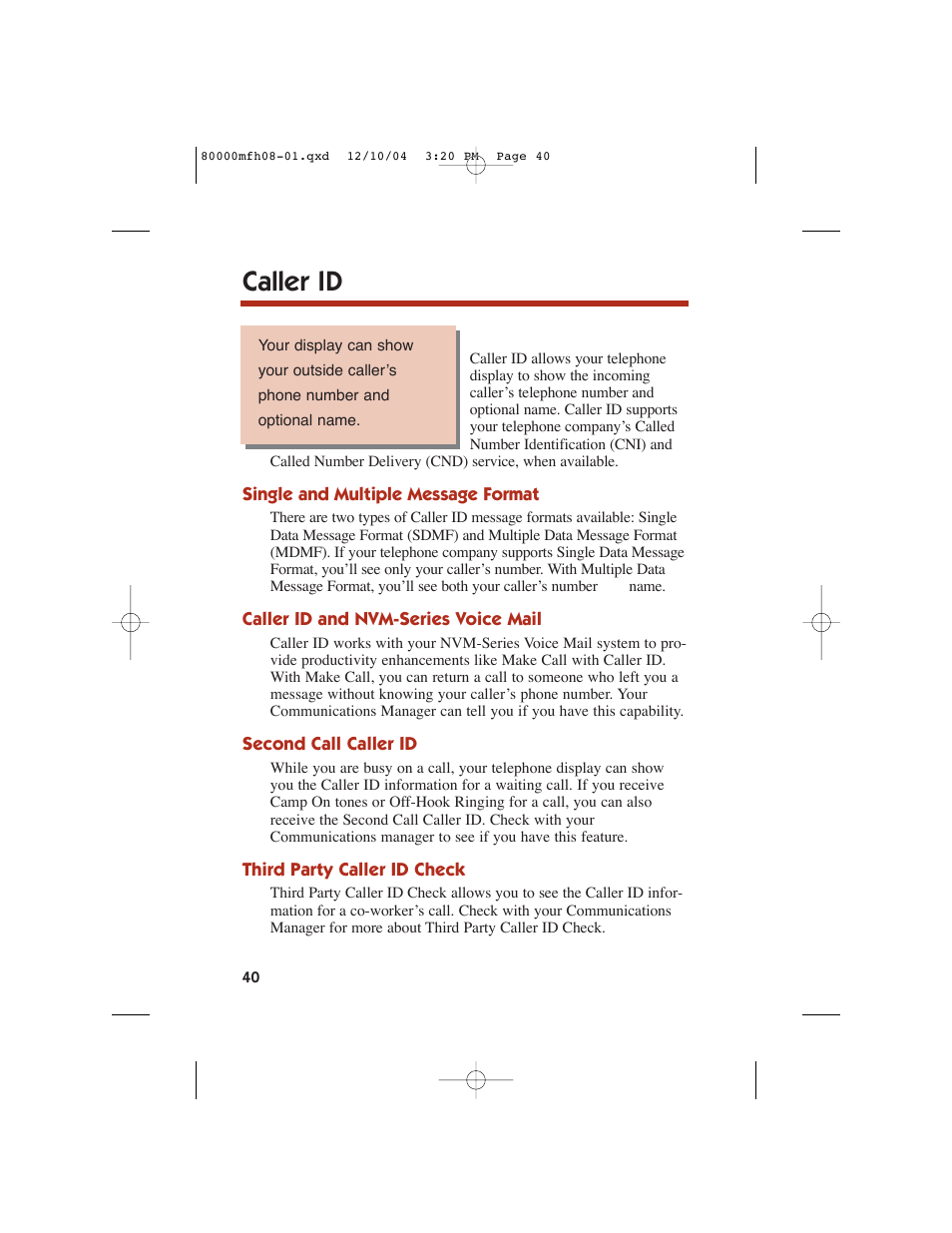 Caller id | NEC DS1000 User Manual | Page 48 / 216