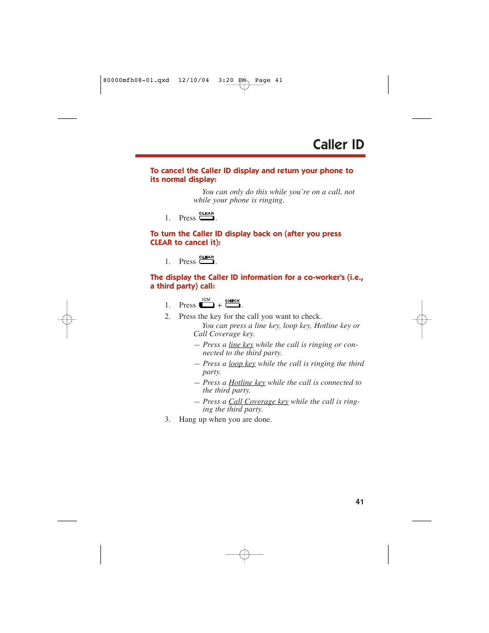 Caller id | NEC DS1000 User Manual | Page 49 / 216