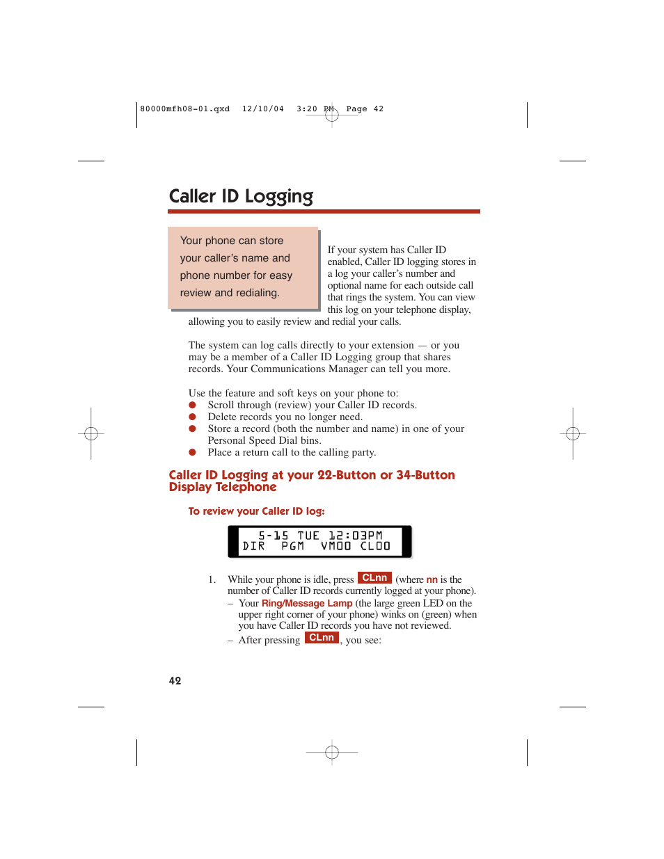 Caller id logging | NEC DS1000 User Manual | Page 50 / 216