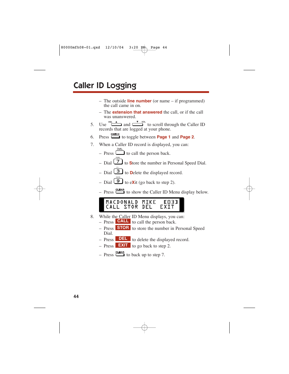 Caller id logging | NEC DS1000 User Manual | Page 52 / 216