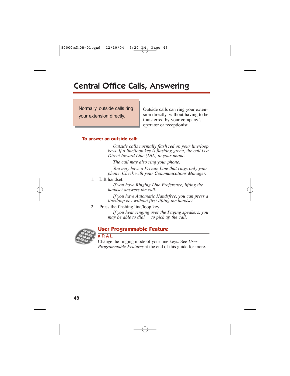 Central office calls, answering | NEC DS1000 User Manual | Page 56 / 216
