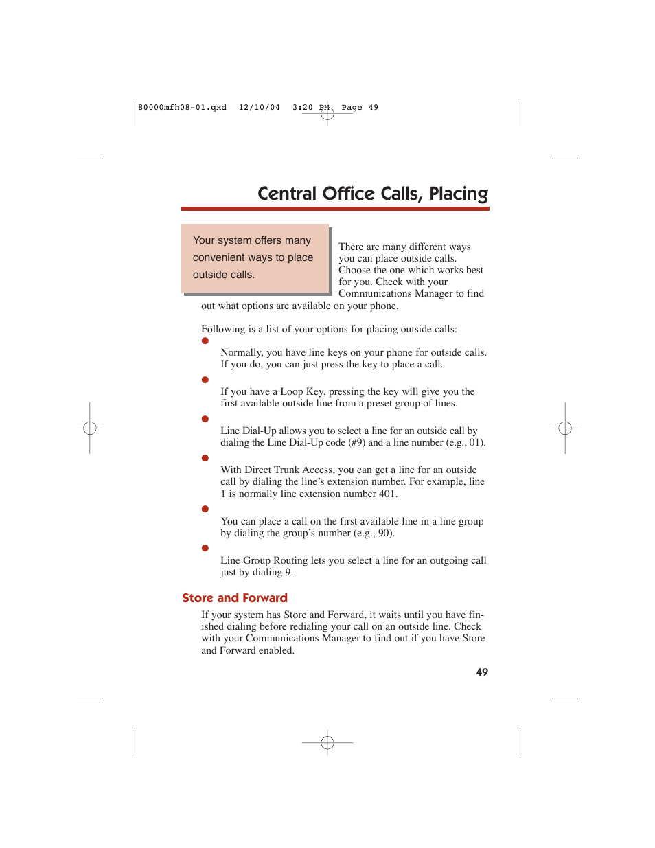 Central office calls, placing | NEC DS1000 User Manual | Page 57 / 216