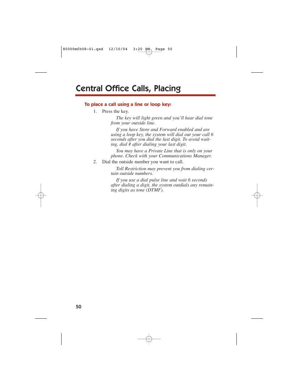 Central office calls, placing | NEC DS1000 User Manual | Page 58 / 216