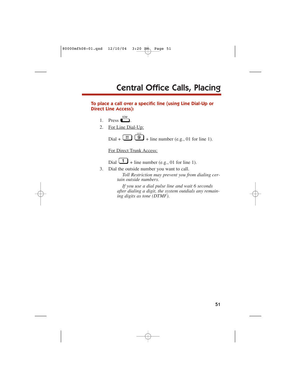 Central office calls, placing | NEC DS1000 User Manual | Page 59 / 216