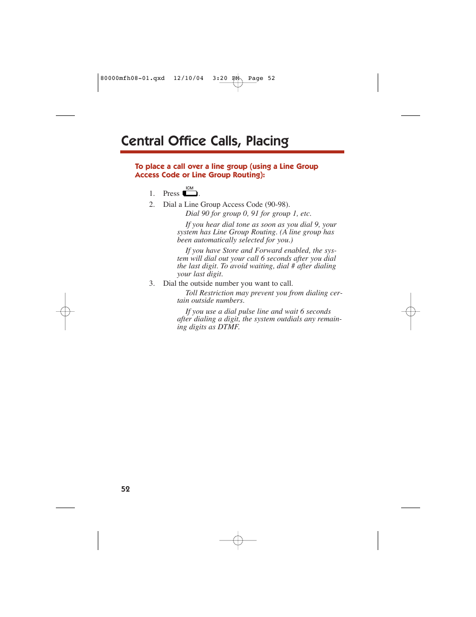 Central office calls, placing | NEC DS1000 User Manual | Page 60 / 216