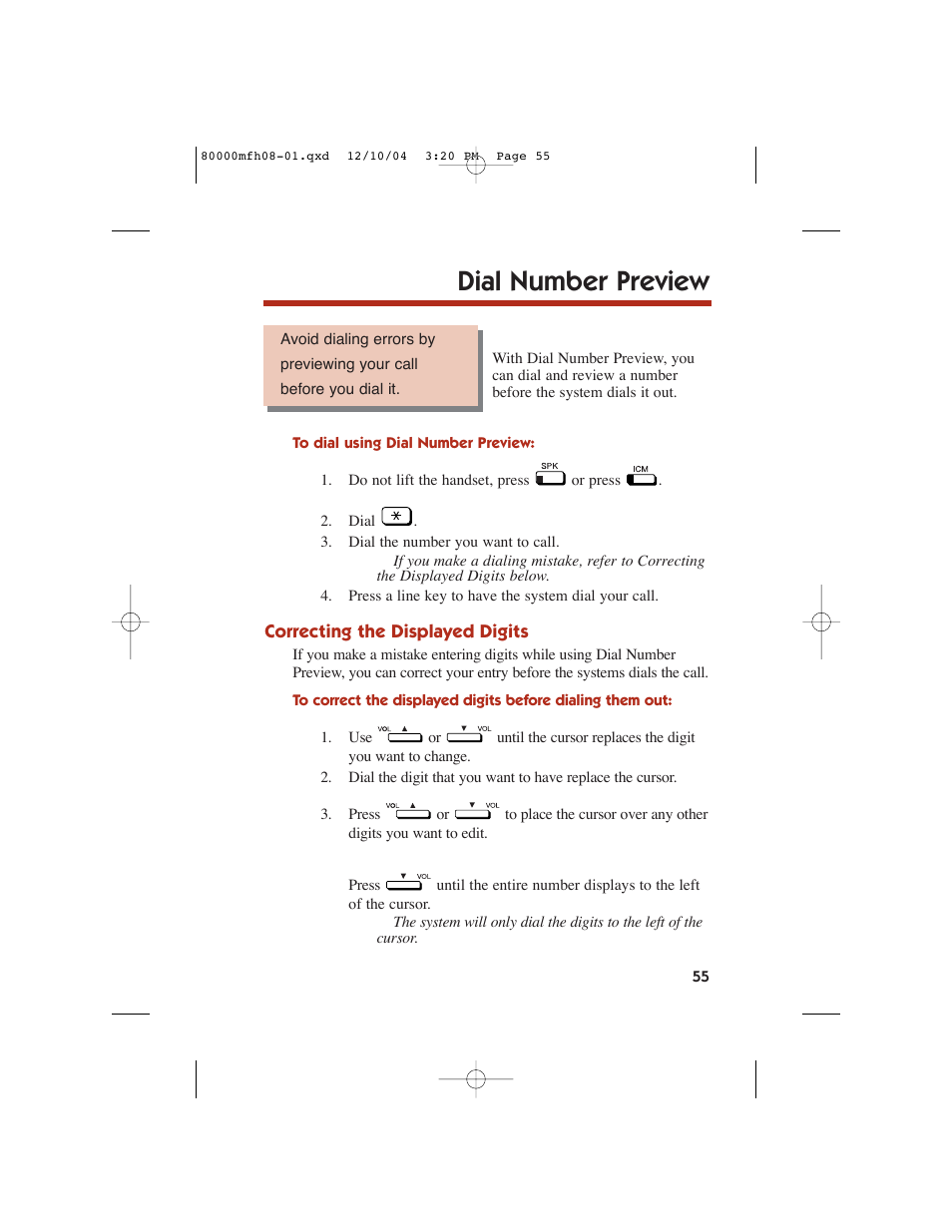 Dial number preview | NEC DS1000 User Manual | Page 63 / 216