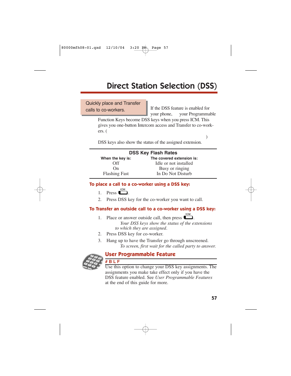 Direct station selection (dss) | NEC DS1000 User Manual | Page 65 / 216