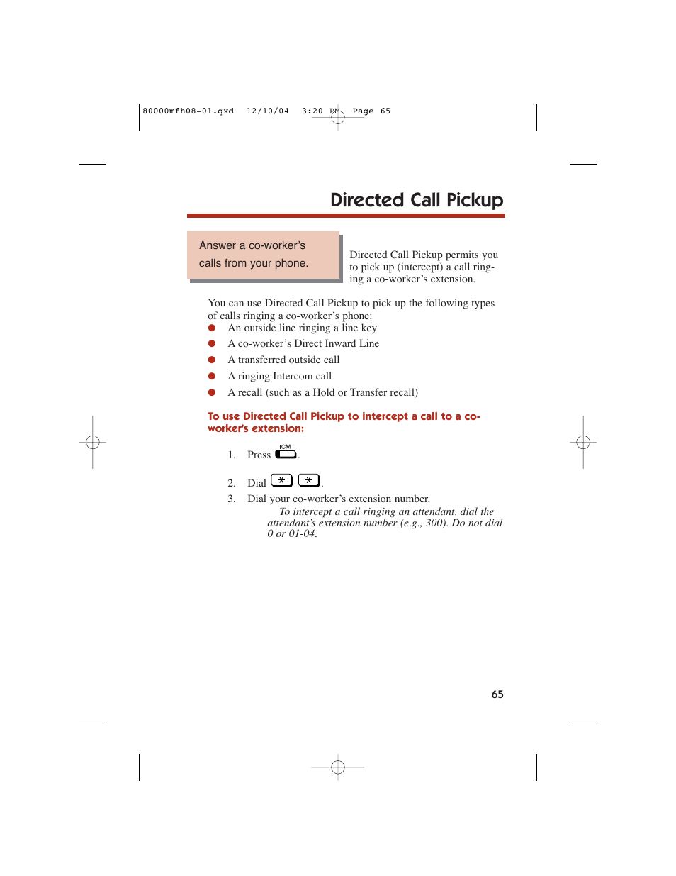 Directed call pickup | NEC DS1000 User Manual | Page 73 / 216