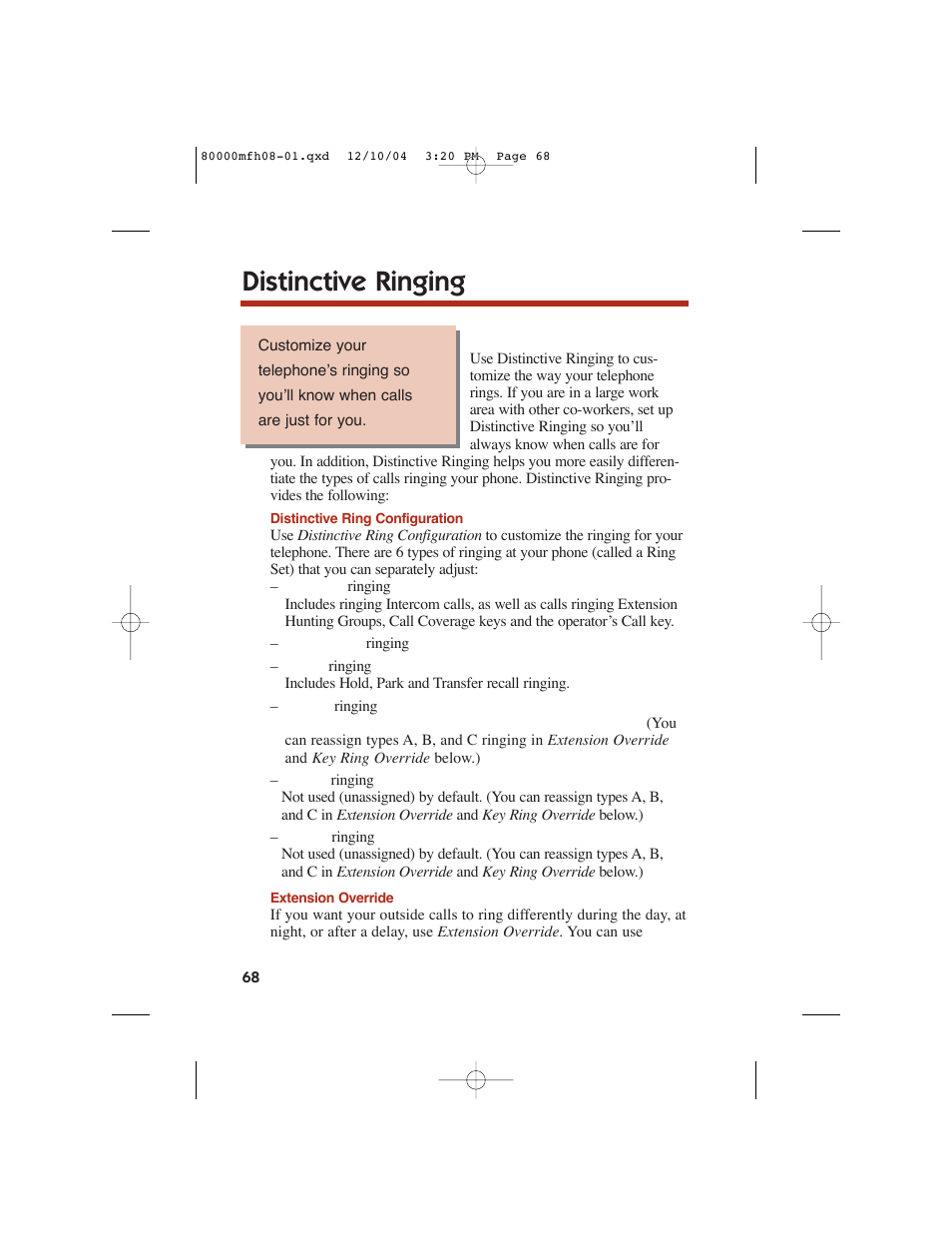 Distinctive ringing | NEC DS1000 User Manual | Page 76 / 216