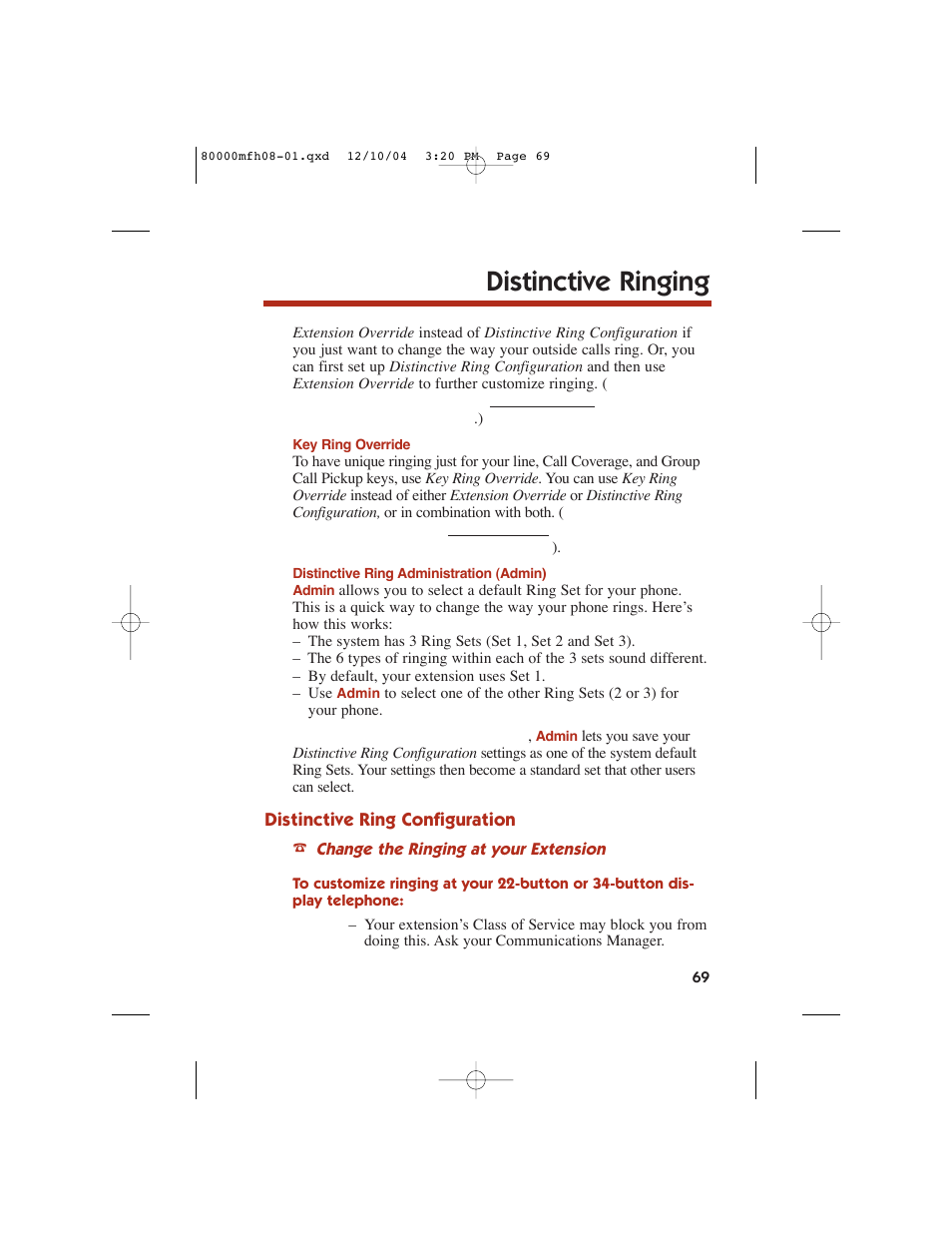 Distinctive ringing | NEC DS1000 User Manual | Page 77 / 216