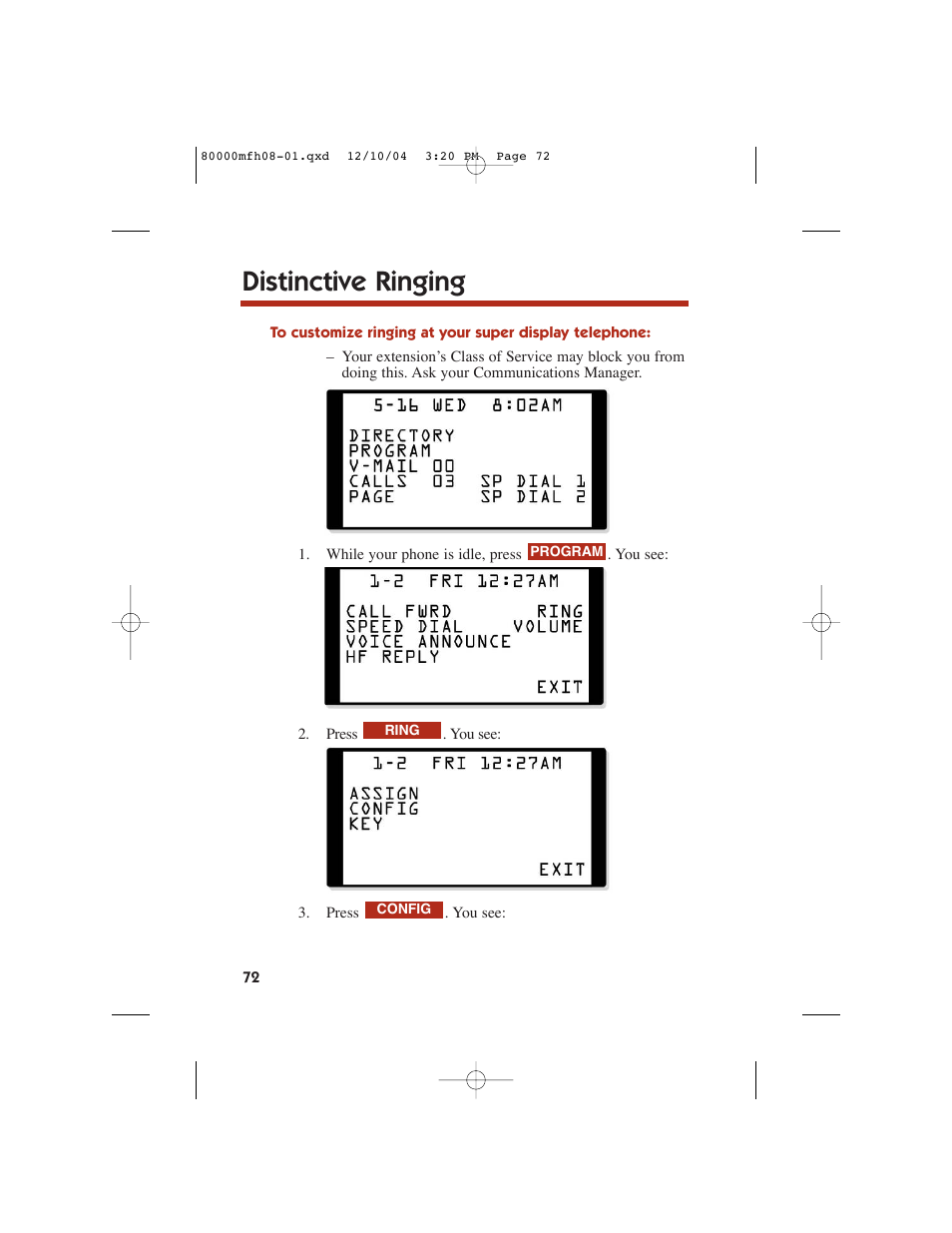 Distinctive ringing | NEC DS1000 User Manual | Page 80 / 216