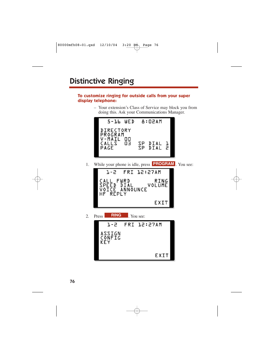 Distinctive ringing | NEC DS1000 User Manual | Page 84 / 216