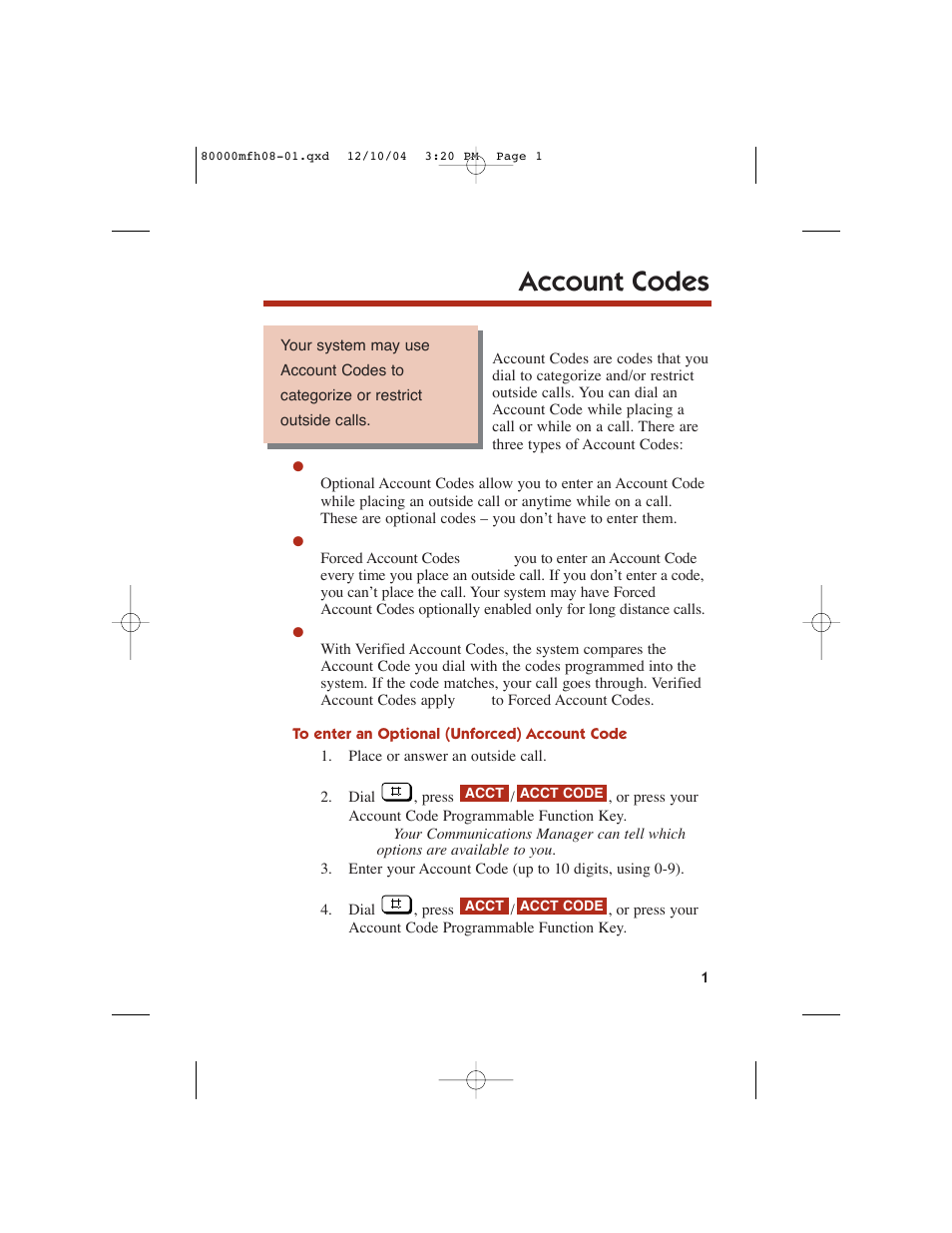 Account codes | NEC DS1000 User Manual | Page 9 / 216