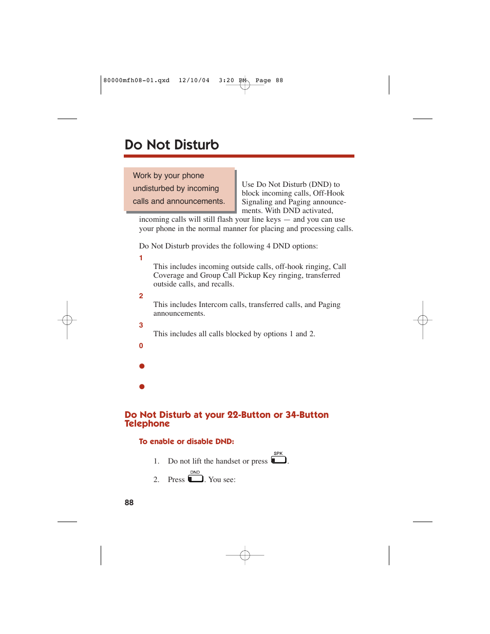 Do not disturb | NEC DS1000 User Manual | Page 96 / 216