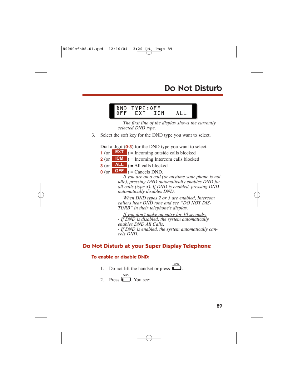 Do not disturb | NEC DS1000 User Manual | Page 97 / 216