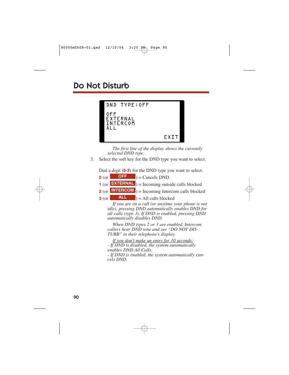 Do not disturb | NEC DS1000 User Manual | Page 98 / 216