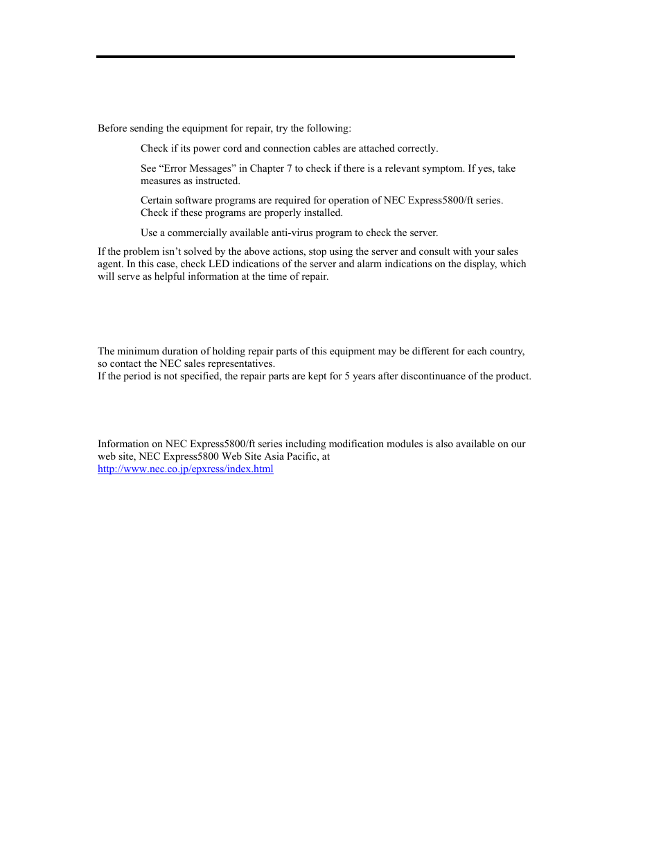 If system trouble is suspected, About repair parts, About our web service | NEC Express 5800/320Lb User Manual | Page 34 / 302