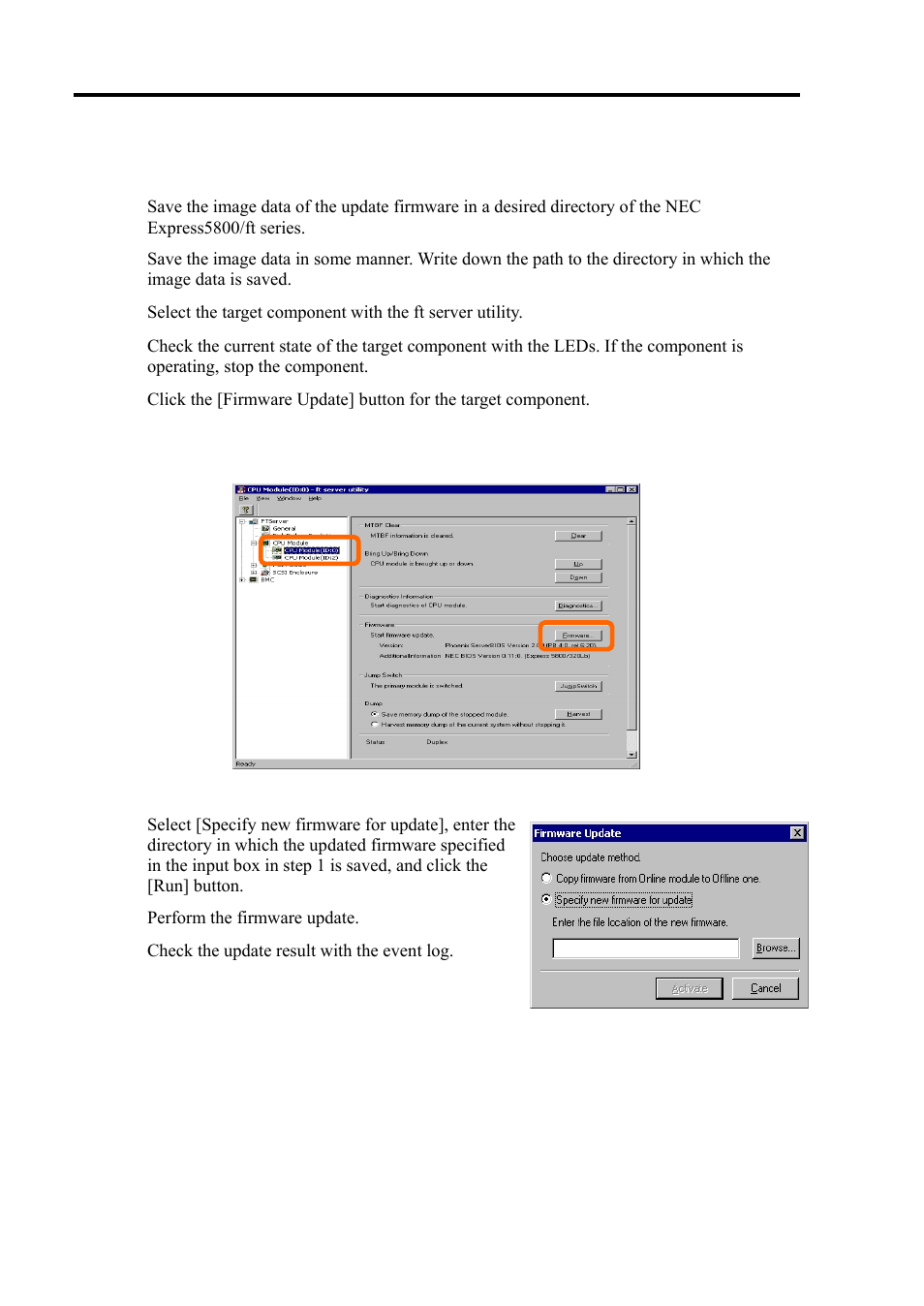 Procedure in ft server utility, Sample screen of ft server utility | NEC Express 5800/320Lc User Manual | Page 221 / 357